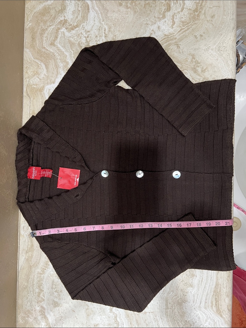 Dark Brown Ribbed Button-Front Cardigan